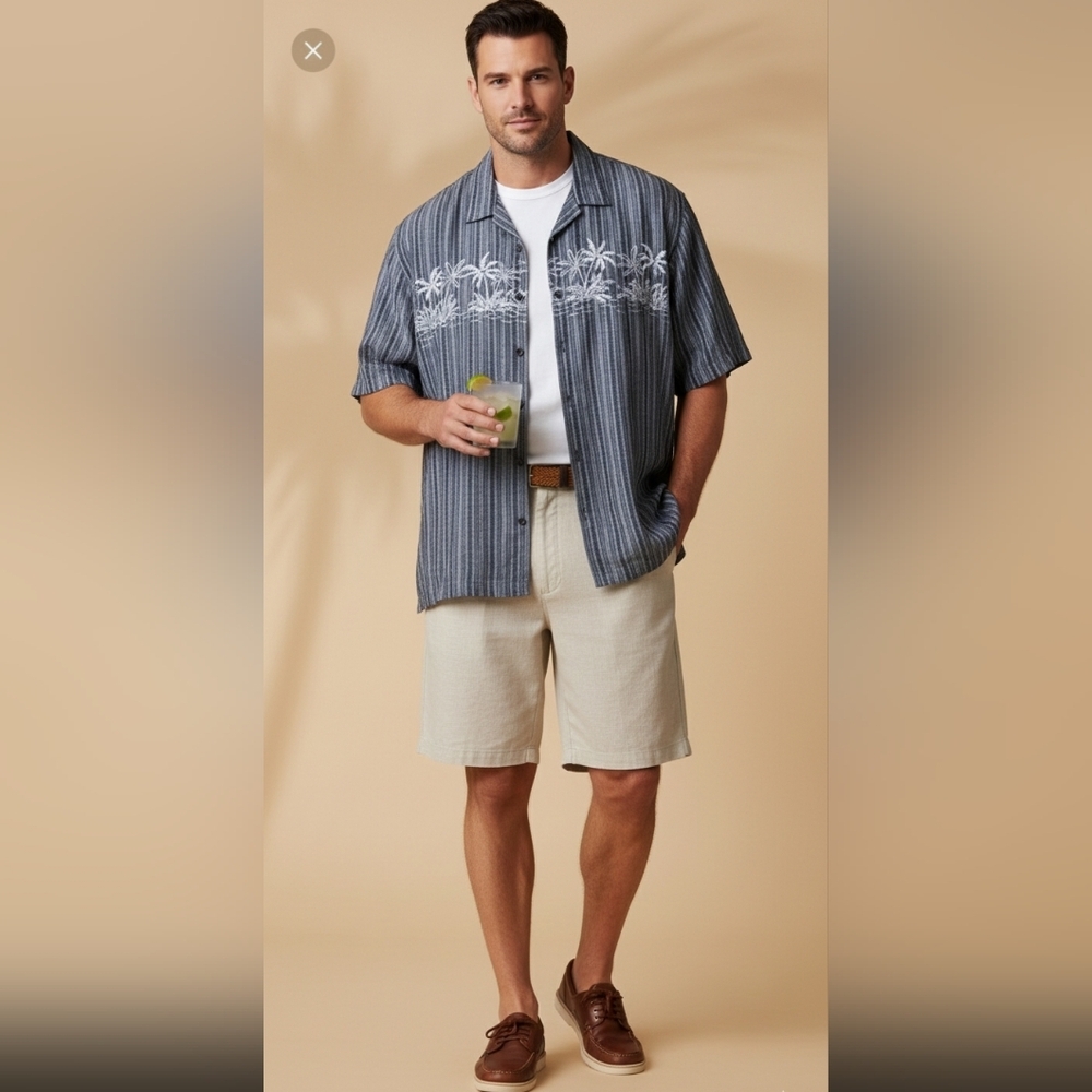 VTG Y2K TOMMY BAHAMA Camp Shirt 3XL Men’s fabric gray Short Sleeve Hawaian Aloha
